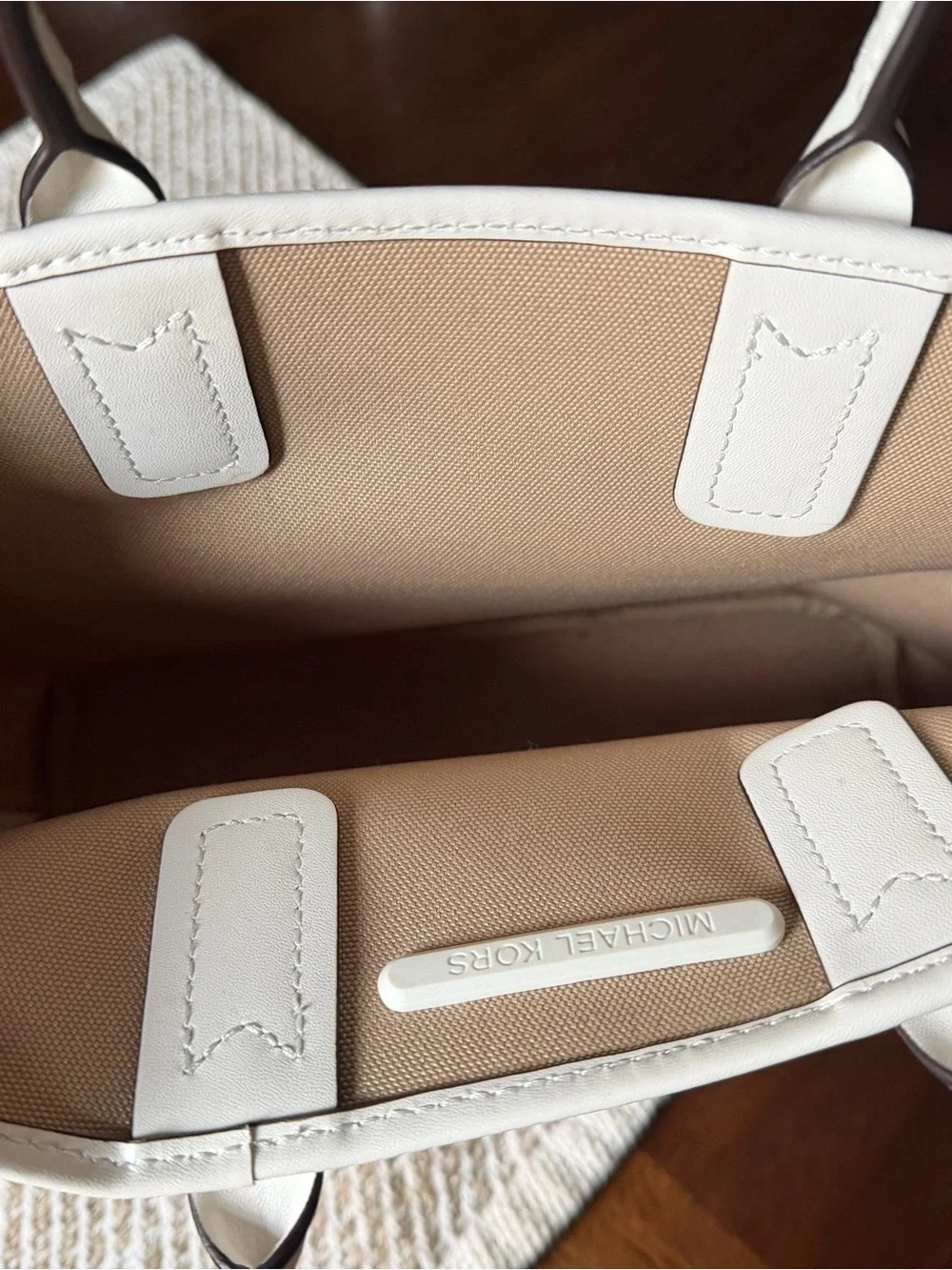 Michael Kors White and Tan MK Logo Tote